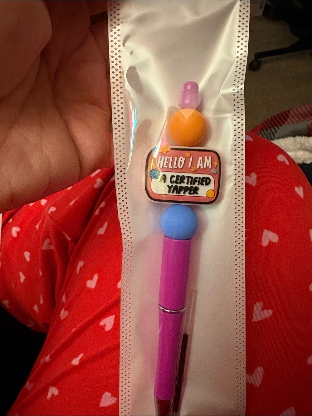 Purple Party Pen with Colorful Novelty Top - Hello I Am Design